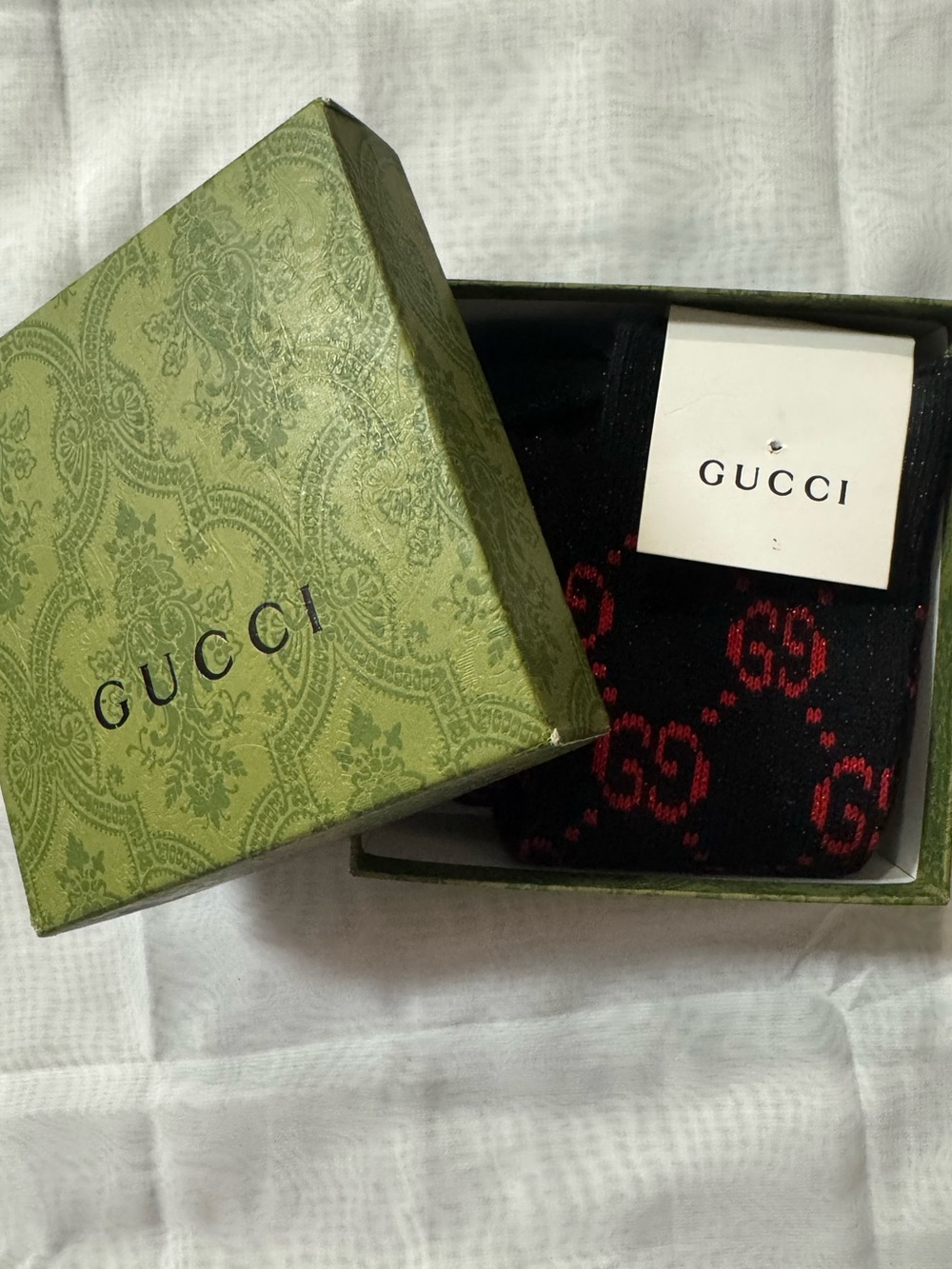 Black long Socks w/Red GG iconic logo print. New in Damask Gucci Box - See Notes - Picture 5 of 9